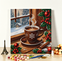 A-176 Kit de Peinture par Numéros DIY sur Toile, Motif Chocolat Chaud de Noël et Fenêtre Enneigée, Décoration Murale pour la Maison, Cadeau de Fêtes