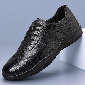 Chaussures en cuir pour hommes, noires, à bout rond, à lacets, décontractées, pour affaires et voyages, taille adulte 801 - Product Image 1