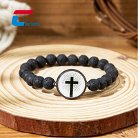 Bracelet NFC perlé avec breloque croix programmable pour le partage de versets bibliques, cadeau d'église, bijoux chrétiens