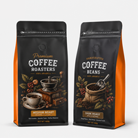 Sachet d'emballage pour grains de café imprimé sur mesure, directement de l'usine, 500g, fond plat, doublure en aluminium, avec valve et fermeture éclair, pour café de spécialité