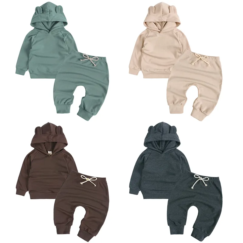 kids tales bear ear hoodie sets long sleeve cotton teddy baby boy fall clothes toddler boys clothing