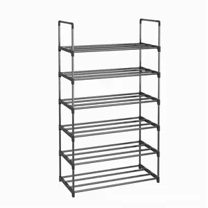 Factory Wholesale Stainless Steel Simple Shoe Rack Floor Reinforced Multi-layer Double Row Shoe Rack With Side Hanging Straps