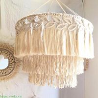 Nouvelle conception Bohème, abat-jour en macramé tissé respirant 100% coton, poids moyen, uni, avec franges à pompons, accessoires de décoration intérieure