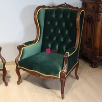 Fauteuil en bois massif sculpté de style américain rétro Yicheng, fauteuil d'appoint en velours vert pour salon, salle de séjour et mobilier de maison