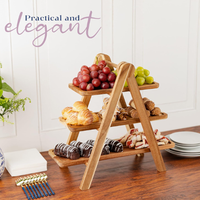 Support de présentation à 3 niveaux en bois d'acacia de qualité supérieure pour la cuisine, les fêtes et la restauration