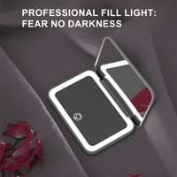 Miroir de poche carré double face à LED pour voyage, miroir de maquillage compact à LED avec lumière intégrée, marque privée