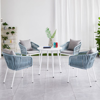 Ensemble de salle à manger extérieur moderne en aluminium, imperméable, avec cordes, 5 pièces, blanc, empilable, confortable, pour hôtel et école, 4 places