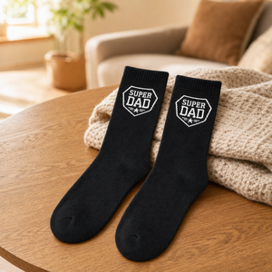 Calcetines Super Dad para Hombre, Regalo del Día del Padre, Logotipo Personalizado, Calcetines Negros Tejidos, Cumpleaños, Festividades, Venta al por Mayor, Calcetines Personalizados - Product Image 4