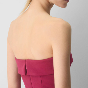 Burgundy Strapless Folded Detail Bodycon Fitted casual skirt Midi Dress Sexy Formal Cocktail Wear for Wedding & Evening Parties - Product Image 6