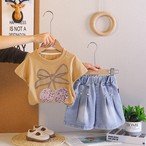Conjunto de 2 Piezas para Niñas con Diseño de Lazo de Cereza Brillante, Transpirable y Casual para Uso Diario, Actividades al Aire Libre y Verano - Product Image 2