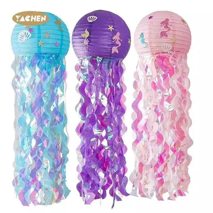 YACHEN Quality Jellyfish Paper Lanterns Mermaid Theme Party Wall Hanging Decoration Supplies Diy Paper Lantern
