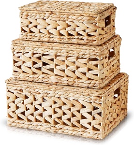 Top Selling Woven Water Hyacinth <strong>Wicker</strong> Storage Baskets <strong>with</strong> <strong>Lids</strong> Rectangular for Towel Books Small Things Makeup Products - Product Image 1