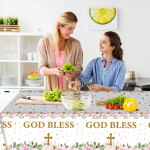 Mantel Desechable de Plástico Impreso con Flores Rosas para Bautizo, Diseño Moderno, <span class=keywords><strong>Dios</strong></span> Bendiga, para Niñas, Iglesia y Comunión - Product Image 3