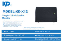 KD-X12 Moniteur de scène coaxial 12 pouces 1600W de puissance maximale, enceinte de monitoring de sol passive portable pour performances scéniques de groupes live