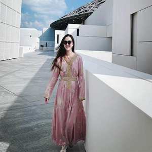 Traje de Viaje para el Desierto de Xinjiang, Estilo Dubái, Emiratos Árabes Unidos, Túnica para Mujer Árabe, Vestidos Estilo Sudeste Asiático, Medio Oriente, <span class=keywords><strong>Egipto</strong></span>, Poliéster, Cuello en V, Largo - Product Image 2