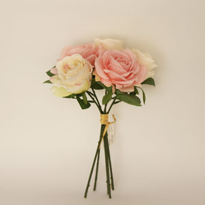 <span class=keywords><strong>Bouquet</strong></span> de roses artificielles polyvalent rose <span class=keywords><strong>et</strong></span> <span class=keywords><strong>blanc</strong></span> avec feuilles vertes pour centres de table de mariage, bouquets de mariée, décorations de fête - Product Image 4