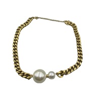 Collier personnalisé à la mode européenne américaine Grandes petites perles Connectées Chaîne à maillons en acier inoxydable plaqué or INS