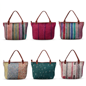 กระเป๋าถือหนังแท้สไตล์วินเทจ Kantha Patchwork - Product Image 1