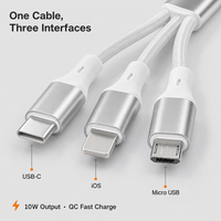 Câble de charge multi-prise USB vers iPhone Micro USB Type C en nylon tressé 3 en 1 2.4A à charge rapide 1m 2m 3m pour téléphone Android