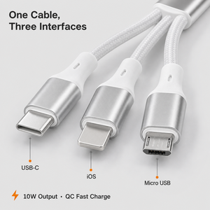 <span class=keywords><strong>สาย</strong></span><span class=keywords><strong>ชาร์จ</strong></span>เร็ว 3 in 1 2.4A USB สำหรับ iPhone, Micro USB และ Type C แบบสายถักไนลอน ความยาว 1 ม. 2 ม. 3 ม. สำหรับโทรศัพท์ Android - Product Image 2