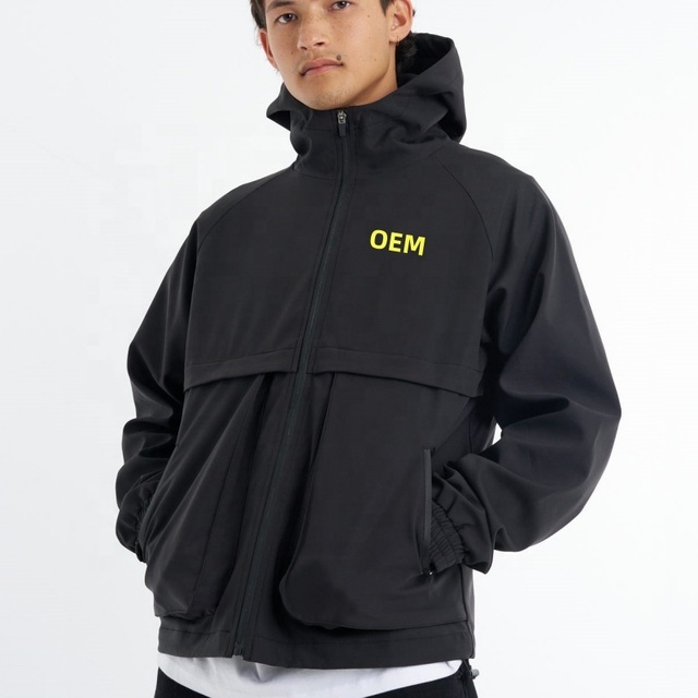 Custom High Quality Heavy Weight Outdoor Jacket Waterproof Windbreaker Hood Pocket Running Zip up Jackets Men