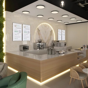 Comptoir de bar en bois avec éclairage LED |   Vitrine de présentation de confiseries et mobilier de café sur mesure - Product Image 1