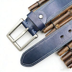Nouvelle ceinture décontractée rétro pour homme en cuir véritable pleine fleur vert-bleu, avec double sangle et boucle ardillon en alliage, haute qualité - Product Image 6