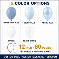 Lot de 60 ballons gris et bleus de 12 pouces avec ballons transparents rose nacré, bleus et blancs pour la décoration de fête de naissance