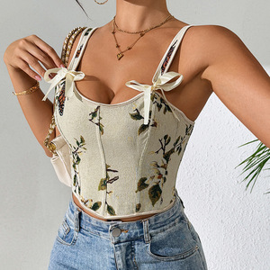 Canotta Modellante Donna Hot Sale con Stampa Floreale e Fiocco Francese, Sexy, Senza Cuciture, Traspirante, Vestibilità Slim, con Reggiseno Integrato - Product Image 3