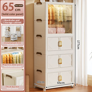 Vente en Gros de Chambre à Coucher Armoire Simple Pliable en Plastique Polyvalente Armoire Portable à Assemblage Automatique Multicouche avec Roues - Product Image 3