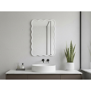 White 20x30 Wavy <b>Rectangle</b> Solid Wood Frame Decorative <b>Mirror</b> <b>For</b> Bedroom Bathroom Living Room Entryway - Product Image 2