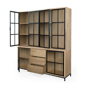 Buffet et hutch, 3 tiroirs, 6 portes vitrées, teck recyclé |   Vitrine en verre pour curiosités |   Étagère, vitrines et présentoirs pour loisirs créatifs - Product Image 5
