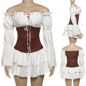 Vestito da <span class=keywords><strong>donna</strong></span> K25D78250 nuovo stile-puro colore <span class=keywords><strong>erotico</strong></span> e Sexy-abbinamento con scollo a V aderente e snellente manica a sbuffo - Product Image 4