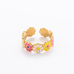 Fashion <b>Rings</b> Flower Shape <b>Open</b> Design Women's Party Jewelry Gold Plated Colorful Inlay Style - Product Image 3