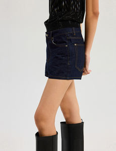 Shorts en jean bleu foncé taille haute pour <span class=keywords><strong>femme</strong></span> avec sequins, coupe ample, extensible, mi-<span class=keywords><strong>cuisse</strong></span>, décontracté, été, 100 % coton - Product Image 2
