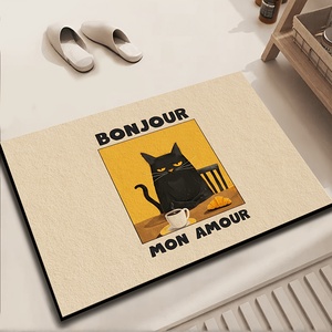 <span class=keywords><strong>Tappeto</strong></span> da <span class=keywords><strong>bagno</strong></span> retrò francese con gatto <span class=keywords><strong>nero</strong></span>, caffè e croissant, antiscivolo e super assorbente, lavabile e facile da pulire - Product Image 1