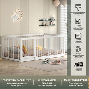 <span class=keywords><strong>Lit</strong></span> Queen Size en bois massif de bonne qualité pour enfants livré <span class=keywords><strong>avec</strong></span> une clôture détachable et un <span class=keywords><strong>lit</strong></span> au sol Montessori à deux tiroirs - Product Image 3