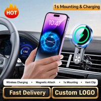Chargeur de voiture sans fil OEM avec logo personnalisé, support magnétique 15W à bras long pour grille d'aération, emballage personnalisé marque privée pour votre entreprise