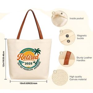 Sac fourre-tout en toile personnalisé avec poignées en cuir et boucle magnétique, sacs de shopping personnalisés avec logo pour femmes - Product Image 4