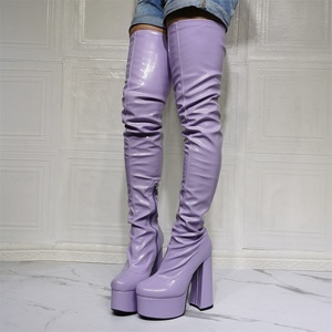 Botas de Plataforma de Tallas Grandes para Mujer, Botas Altas Elásticas hasta el Muslo, Zapatos con Tacones Gruesos, Talla Personalizada, Logotipo - Product Image 5