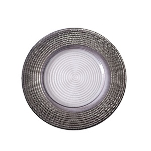 Vajilla Europea y Occidental Creativa, <span class=keywords><strong>Platos</strong></span> de Cristal con Borde Dorado y Plateado de 13 Pulgadas, Diseño de Espiral y Rayas - Product Image 4