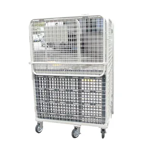 Warehouse Storage Rolling Pallet Industrial Collapsible Transport Rolling Cart Cage Trolley With 4 Wheels