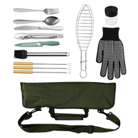 Ensemble d'outils de barbecue multifonctionnels en acier inoxydable 11 pièces, ensemble d'ustensiles de cuisine pour le camping, ustensiles de cuisine, outils de barbecue