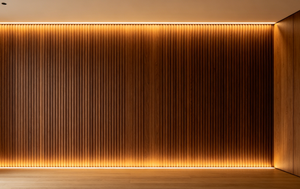 Moderne Wasserdichte 3D Geriffelte WPC Wandpaneele Akustische Holzfurnier-Verkleidung Dekorative Innenraum-Lamellenplatten für Hotel TV-Hintergrund Zuhause - Product Image 5