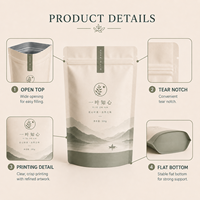 Sachet d'emballage Doypack professionnel OEM personnalisé imprimé, 100g, mat, de qualité alimentaire, refermable avec fermeture éclair, pour thé en vrac, pochette verticale
