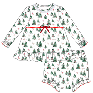 Albero di natale stampa due pezzi pantaloni di sonno all'ingrosso Boutique volant pigiami di cotone per <span class=keywords><strong>bambine</strong></span> - Product Image 3