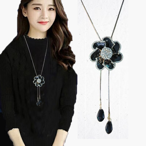 女性时尚水钻水晶各种花朵吊坠项链服装饰品珍珠流苏长链毛衣项链 - Product Image 6
