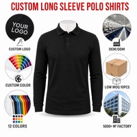 Camisetas Polo Personalizadas de Manga Larga para Hombre, 180GSM, Casuales, Fabricante OEM/ODM, Logotipo Personalizado, Venta al Por Mayor