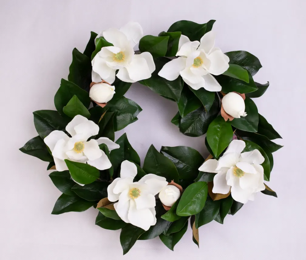 Hot Sell Spring Autumn Color Magnolia Fabric Artificial Flower Wreath Magnolia For Home Decoration