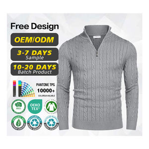 Pull lourd d'hiver à col montant avec demi-fermeture éclair Pull classique pour hommes en tricot torsadé - Product Image 1